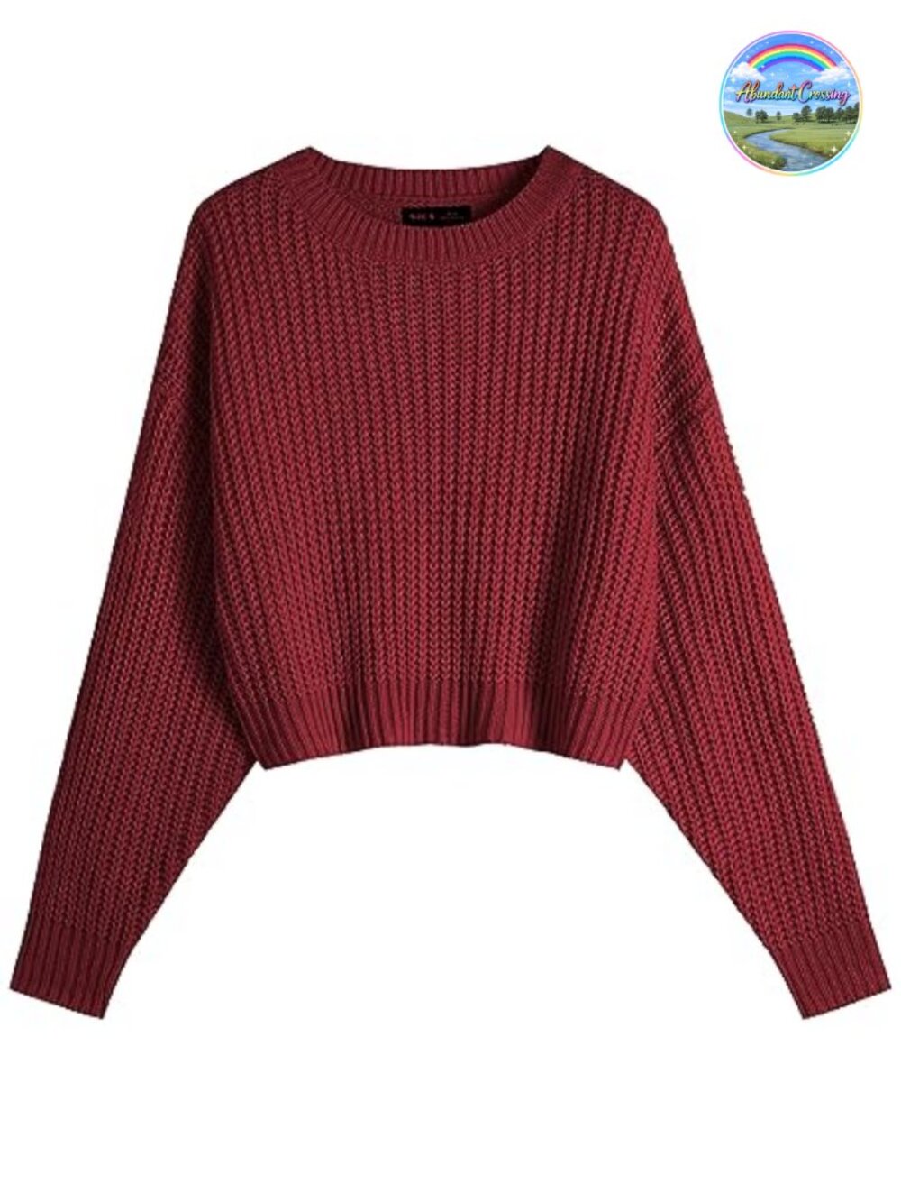 Ckikiou Women's Acrylic Viscose Cropped Sweater Crew Neck Batwing